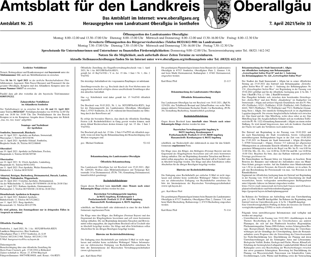 Amtsblatt Nr. 25.Pdf | 09.04.2021