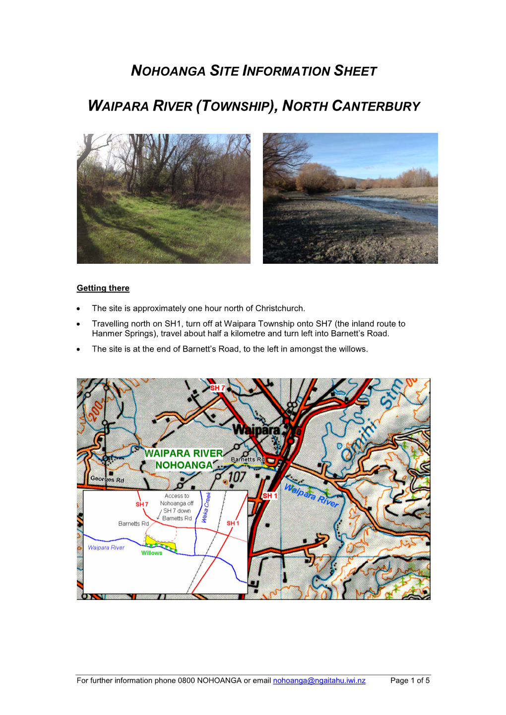 Nohoanga Site Information Sheet Waipara River (Township)