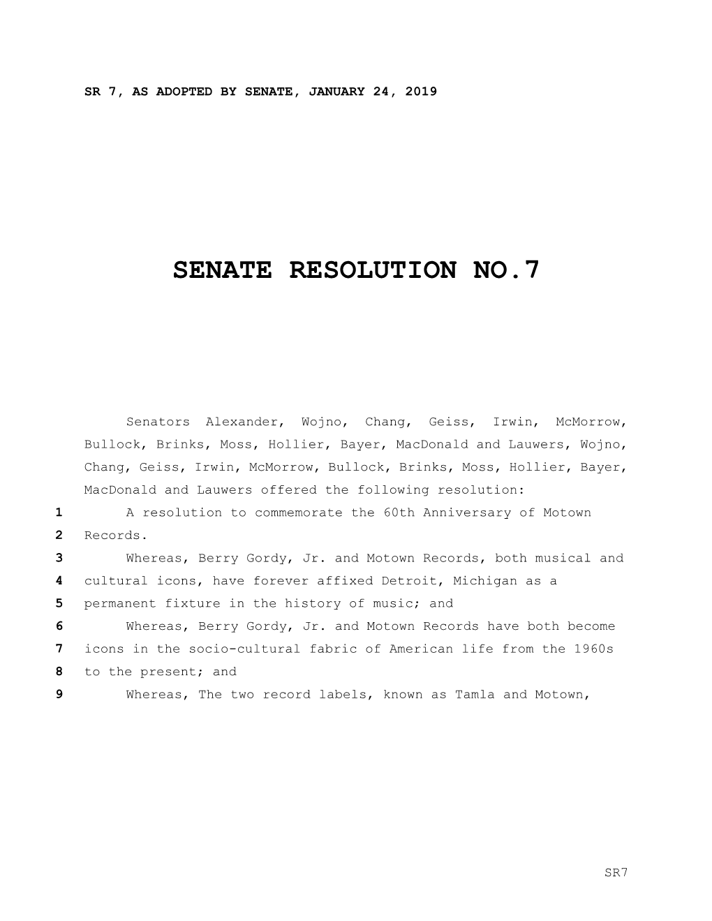 Senate Resolution No.7