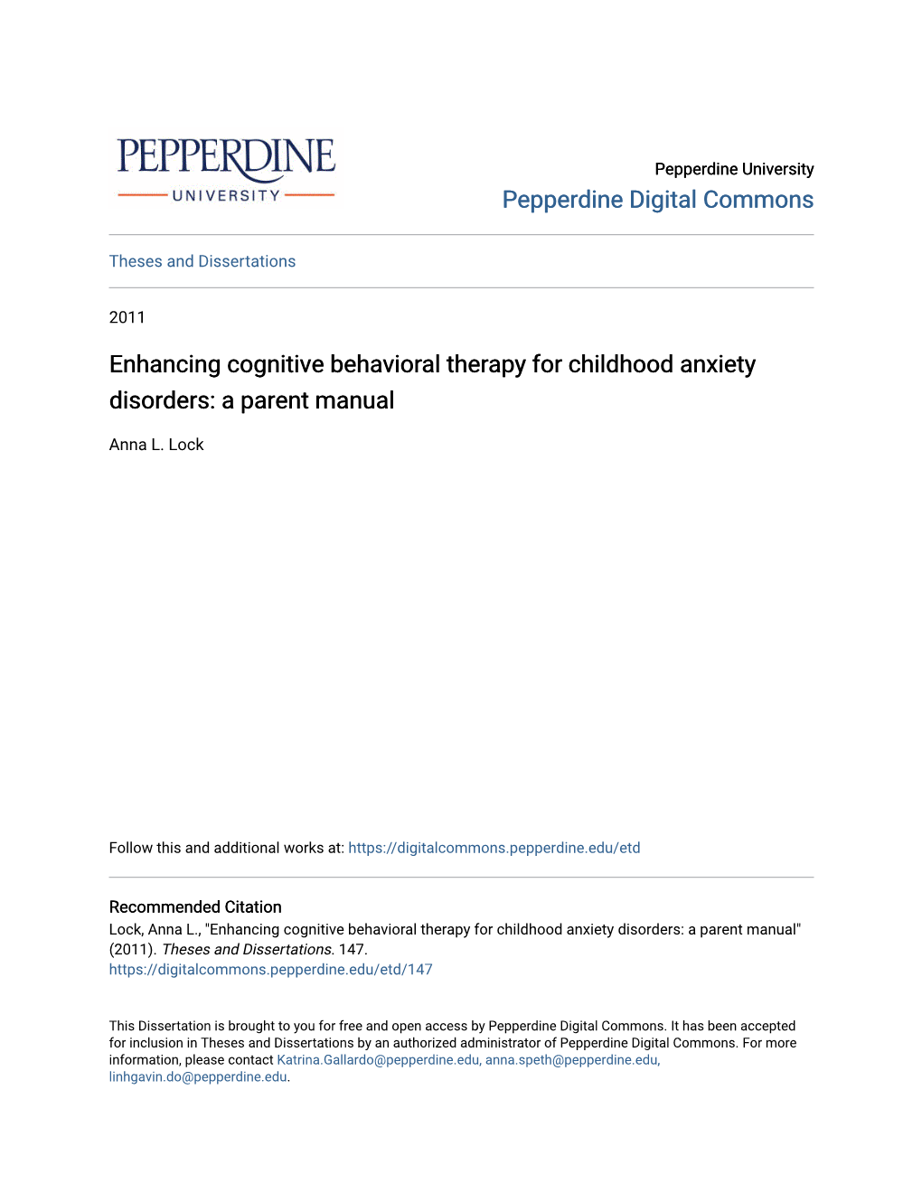 Enhancing Cognitive Behavioral Therapy for Childhood Anxiety Disorders: a Parent Manual