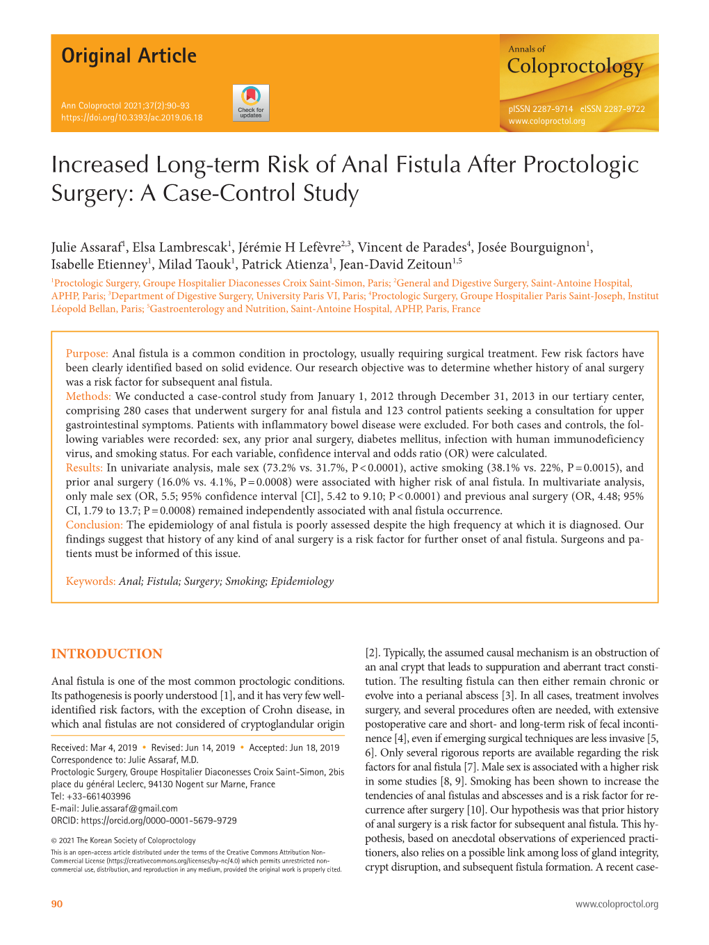 Increased Long-Term Risk of Anal Fistula After Proctologic Surgery: a Case-Control Study