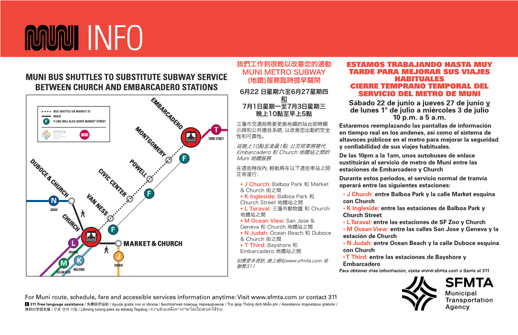 Muni Bus Shuttles to Substitute Subway Service Between Church and Embarcadero Stations