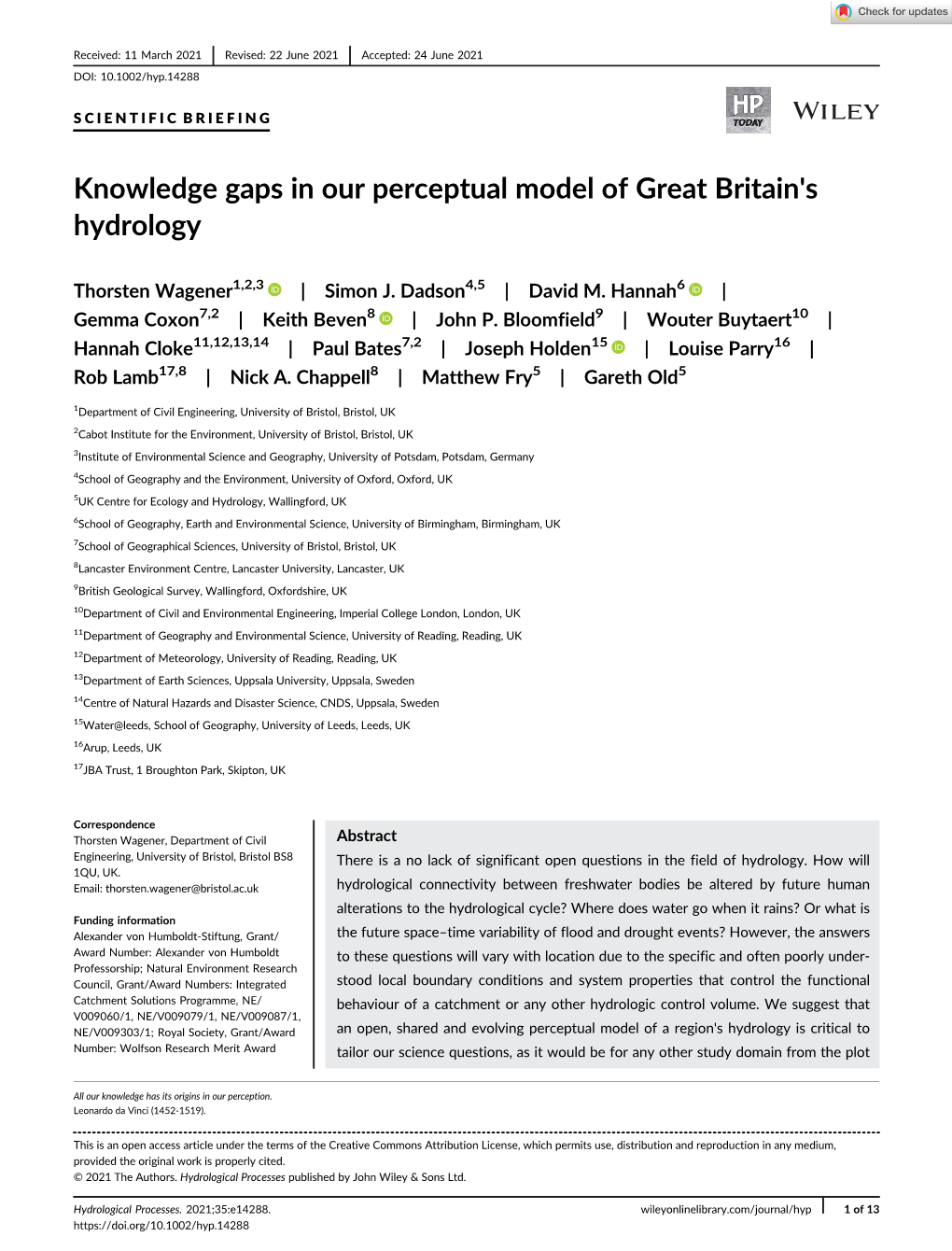 Knowledge Gaps in Our Perceptual Model of Great Britain's Hydrology