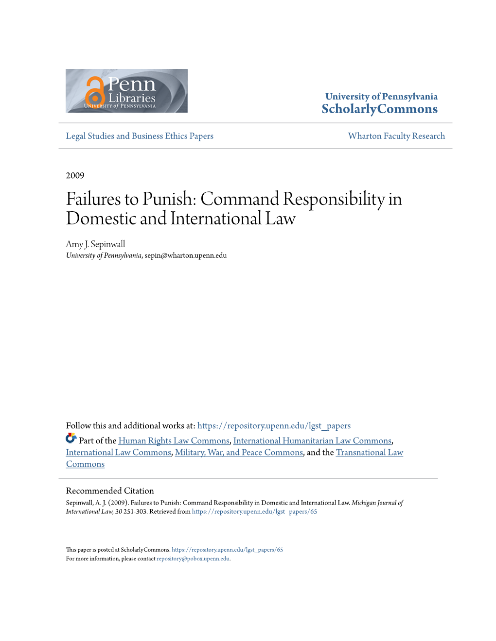 Command Responsibility in Domestic and International Law Amy J