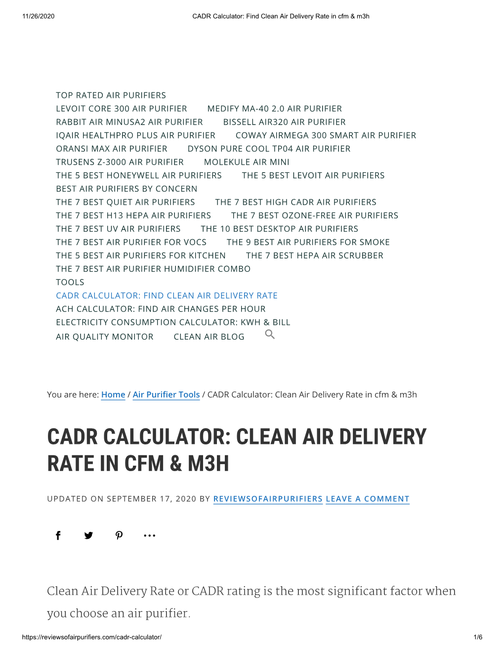 Cadr Calculator: Clean Air Delivery Rate in Cfm &
