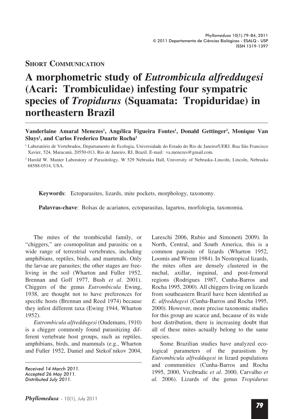 A Morphometric Study of Eutrombicula Alfreddugesi