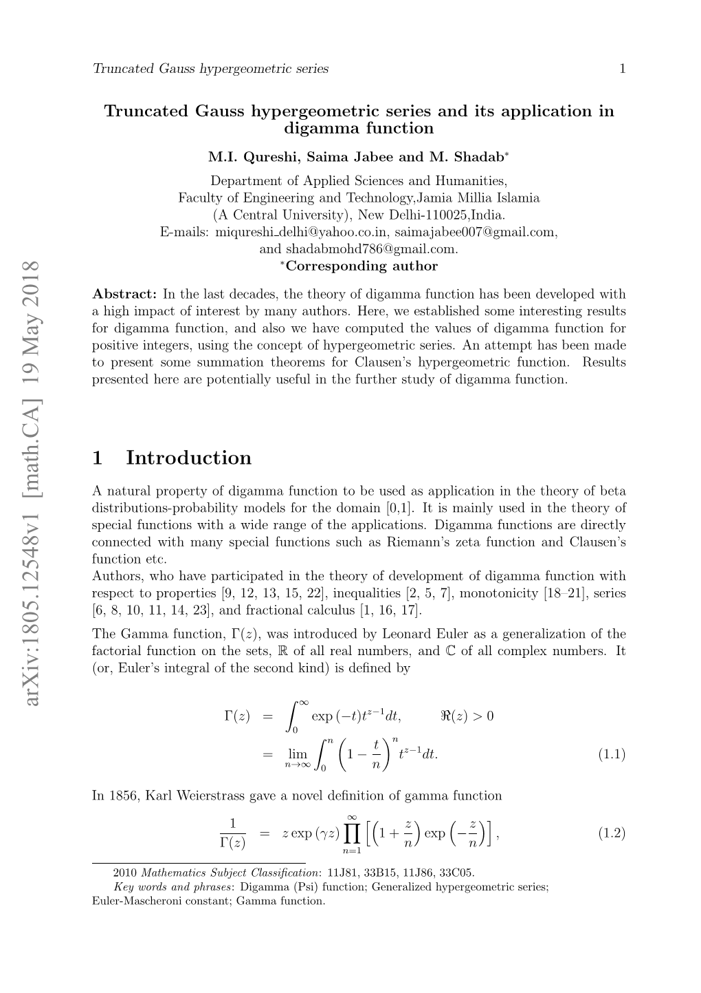 Truncated Gauss Hypergeometric Series and Its Application In