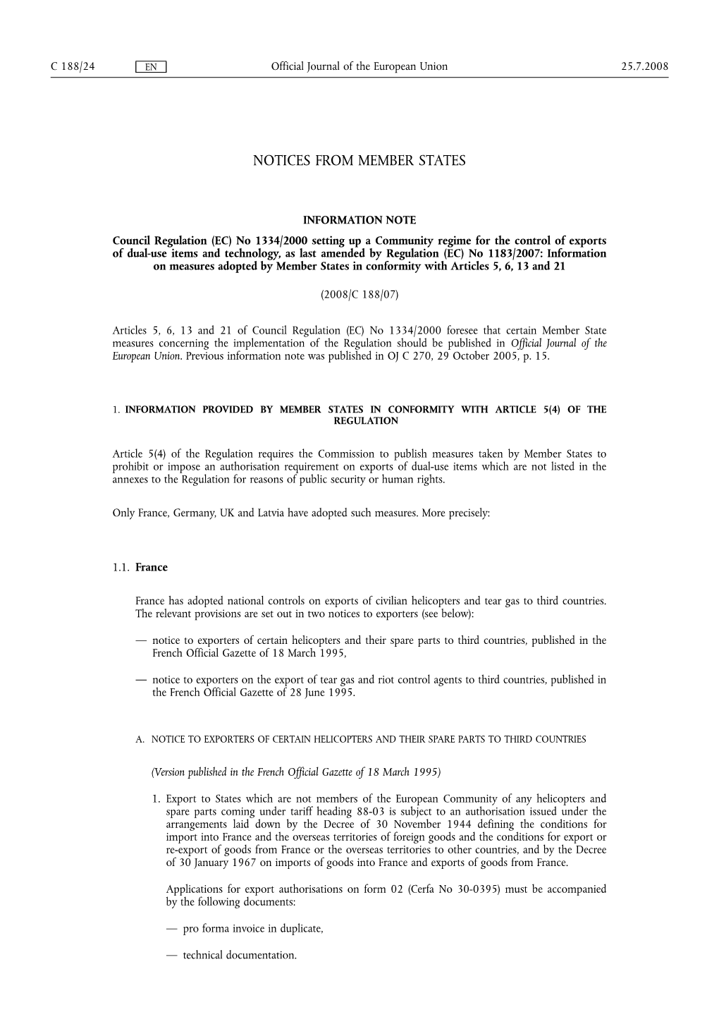 Notices from Member States