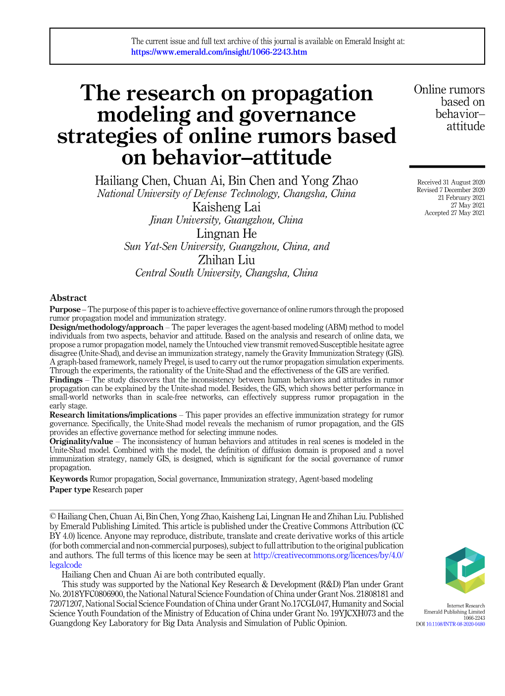 The Research on Propagation Modeling and Governance Strategies of Online Rumors Based on Behavior–Attitude
