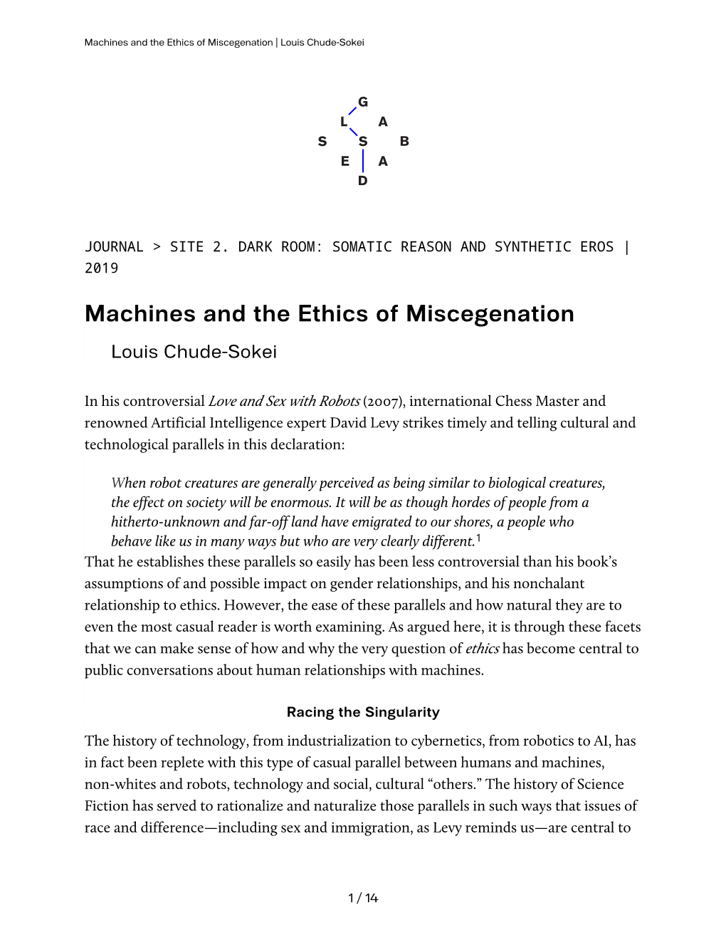 Machines and the Ethics of Miscegenation | Louis Chude-Sokei