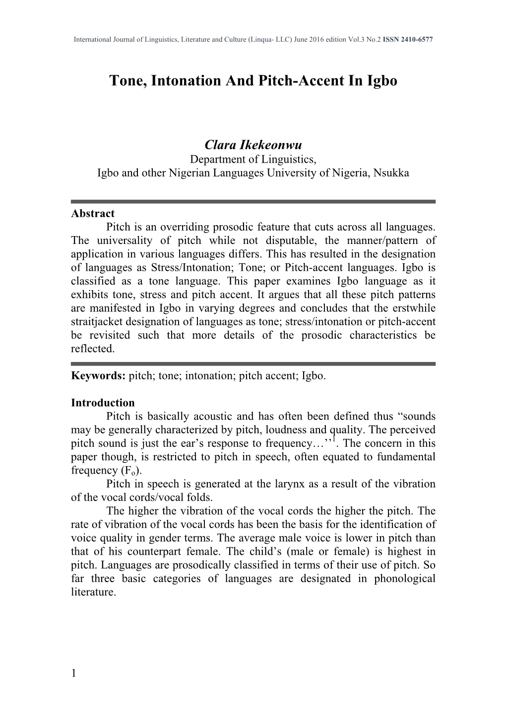 Tone, Intonation and Pitch-Accent in Igbo