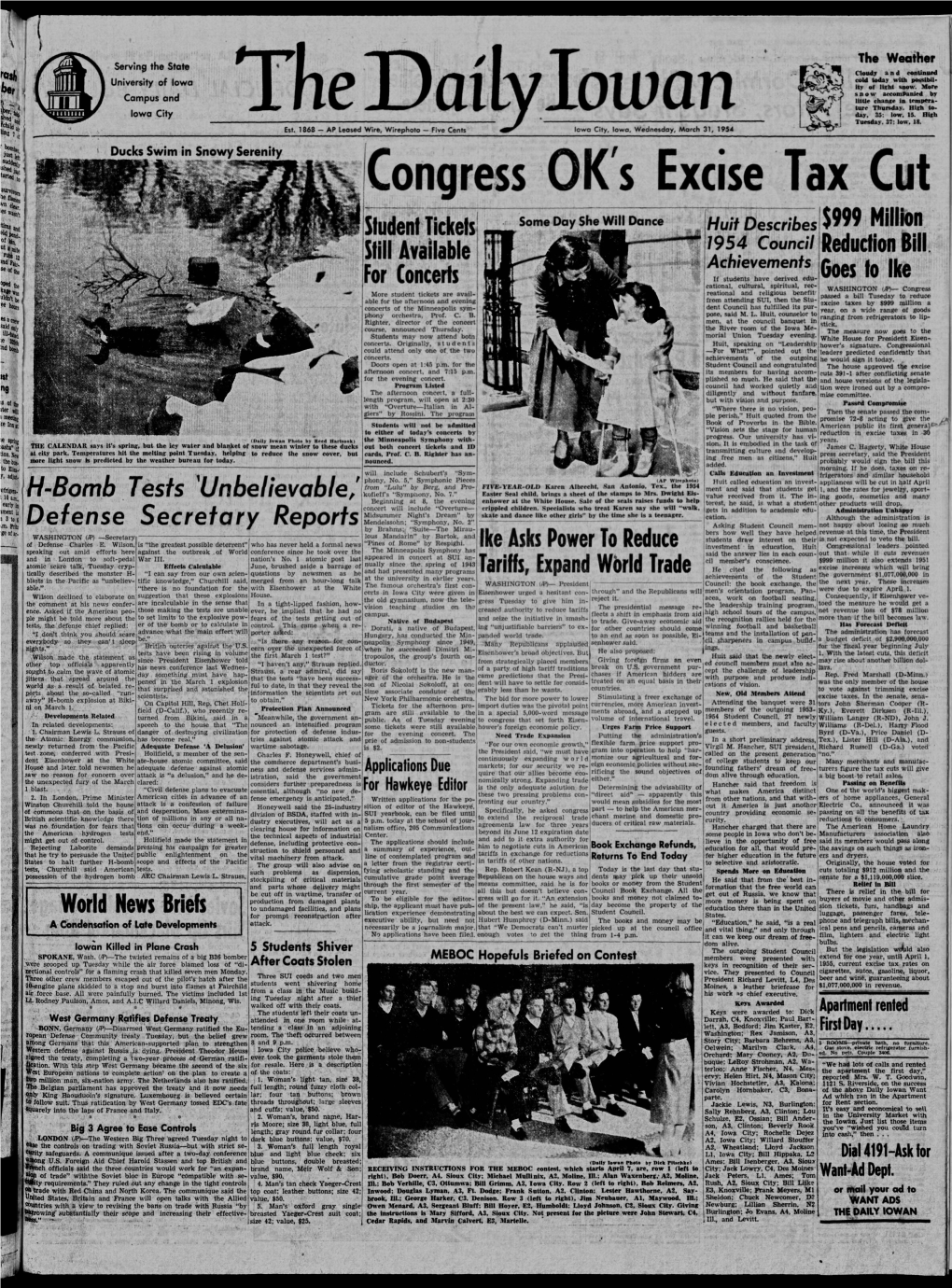 Daily Iowan (Iowa City, Iowa), 1954-03-31