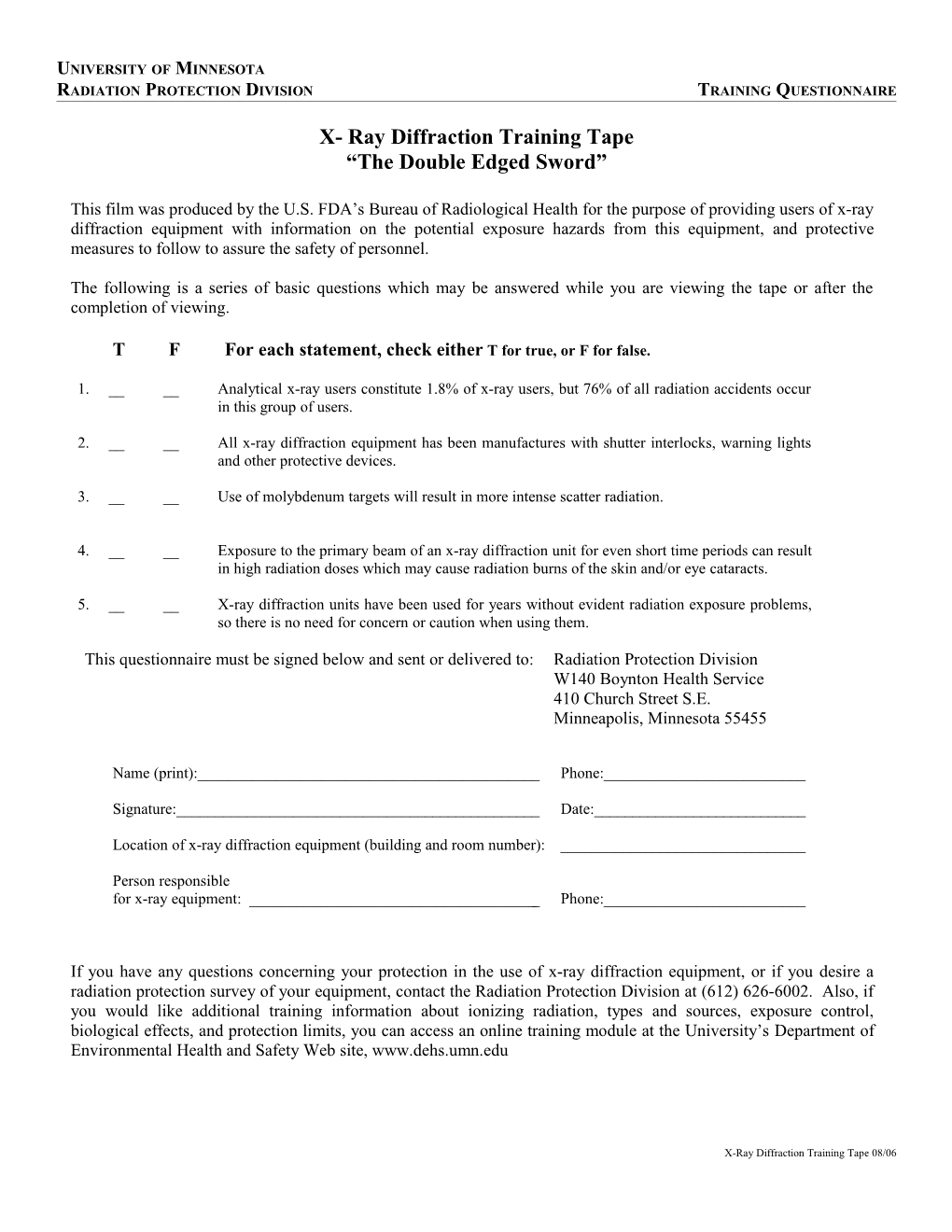 X- Ray Diffraction Training Tape