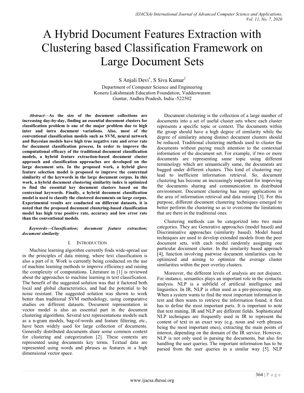 A Hybrid Document Features Extraction with Clustering Based Classification Framework on Large Document Sets