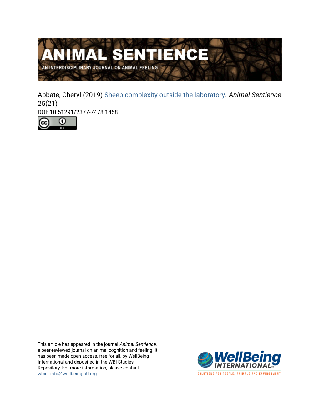 (2019) Sheep Complexity Outside the Laboratory. Animal Sentience 25(21) DOI: 10.51291/2377-7478.1458