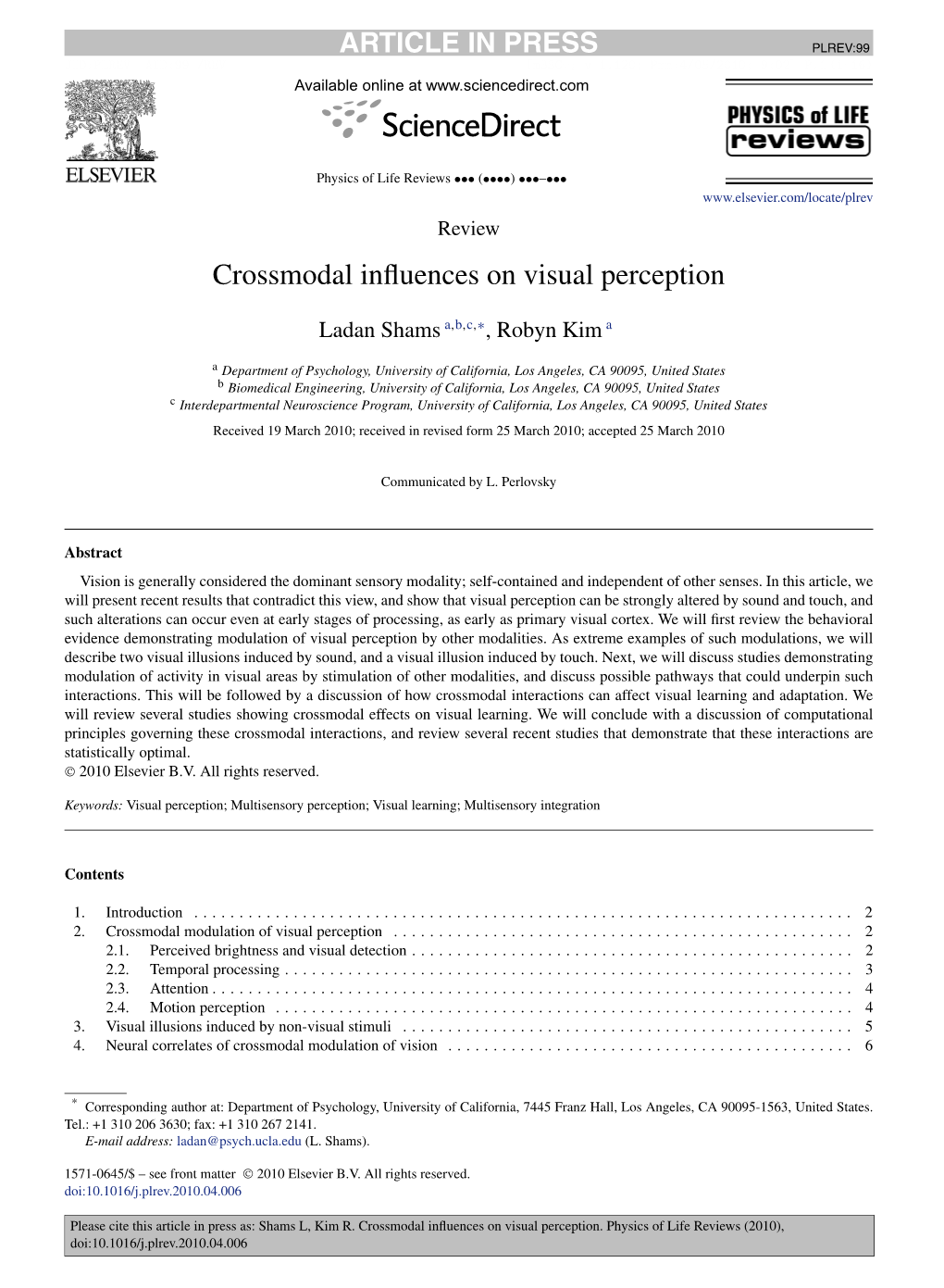 Crossmodal Influences on Visual Perception