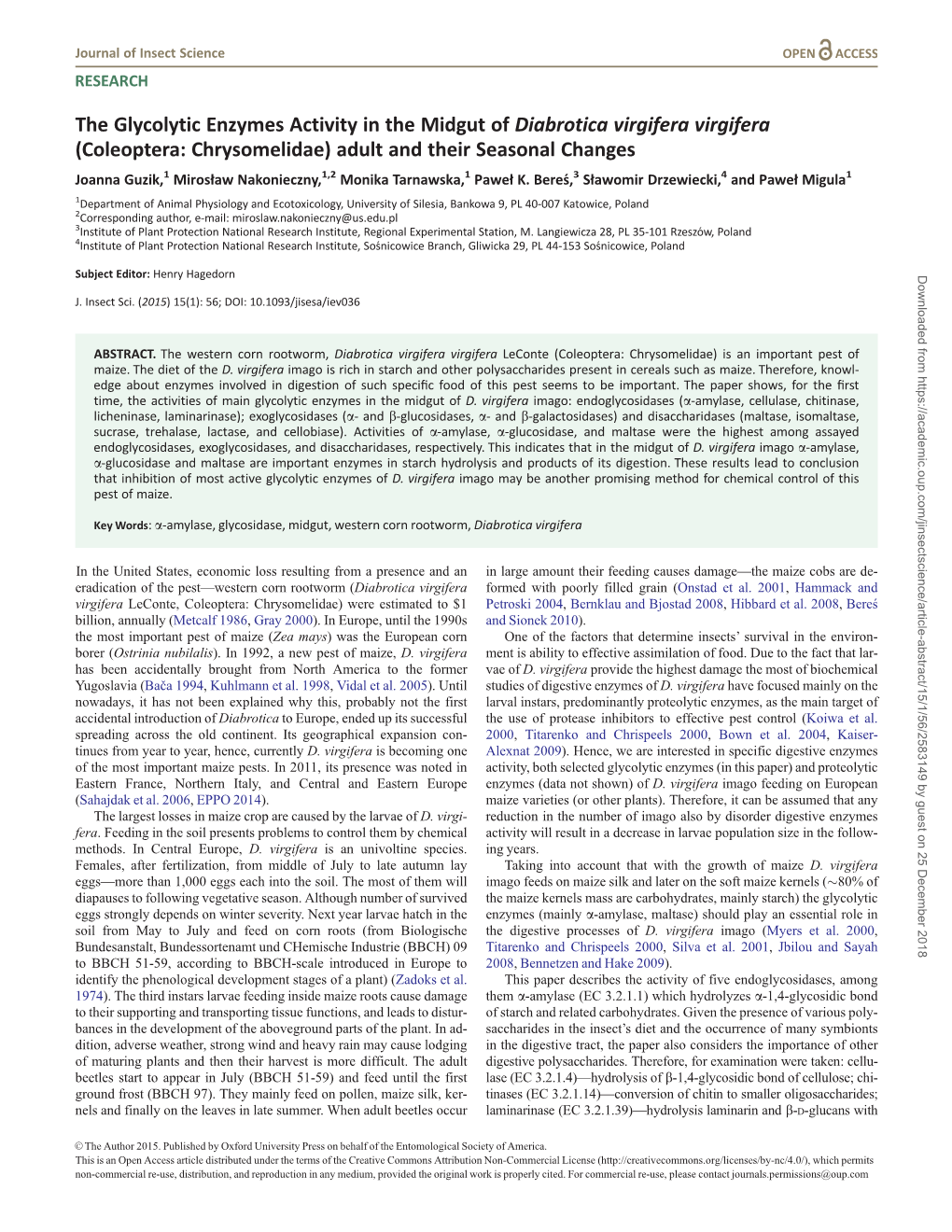 The Glycolytic Enzymes Activity in the Midgut of Diabrotica Virgifera Virgifera