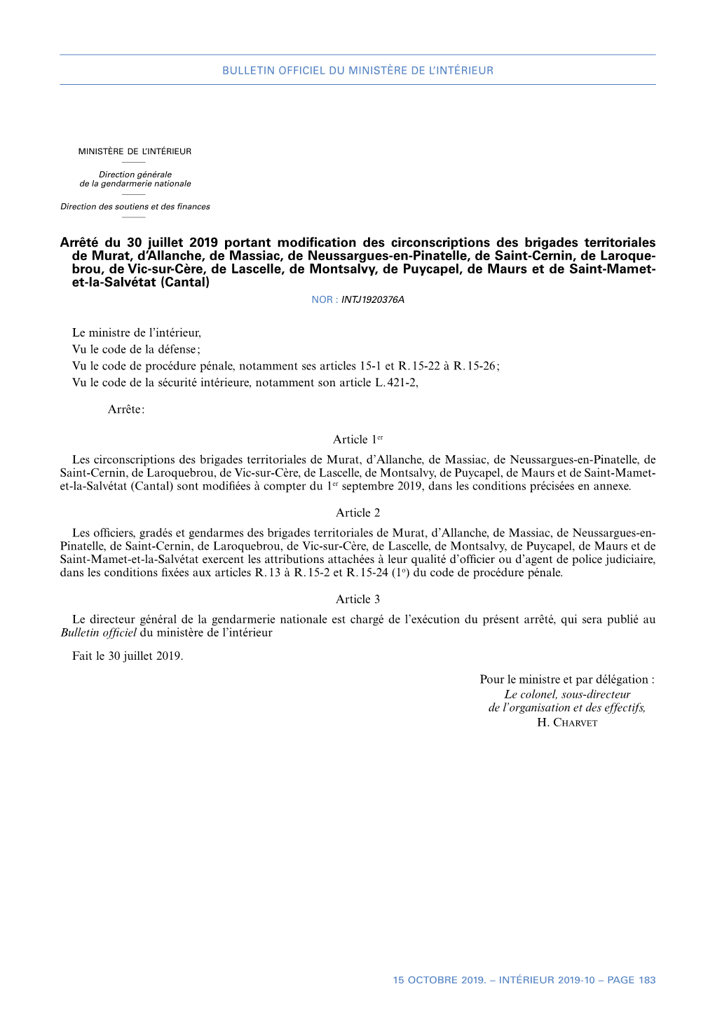 Arrêté Du 30 Juillet 2019 Portant Modification Des Circonscriptions