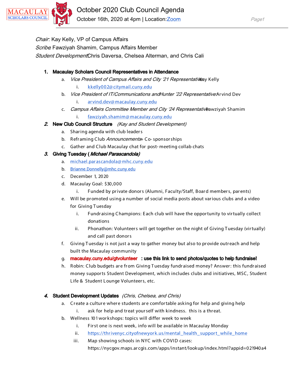 October 2020 Club Council Agenda.Docx