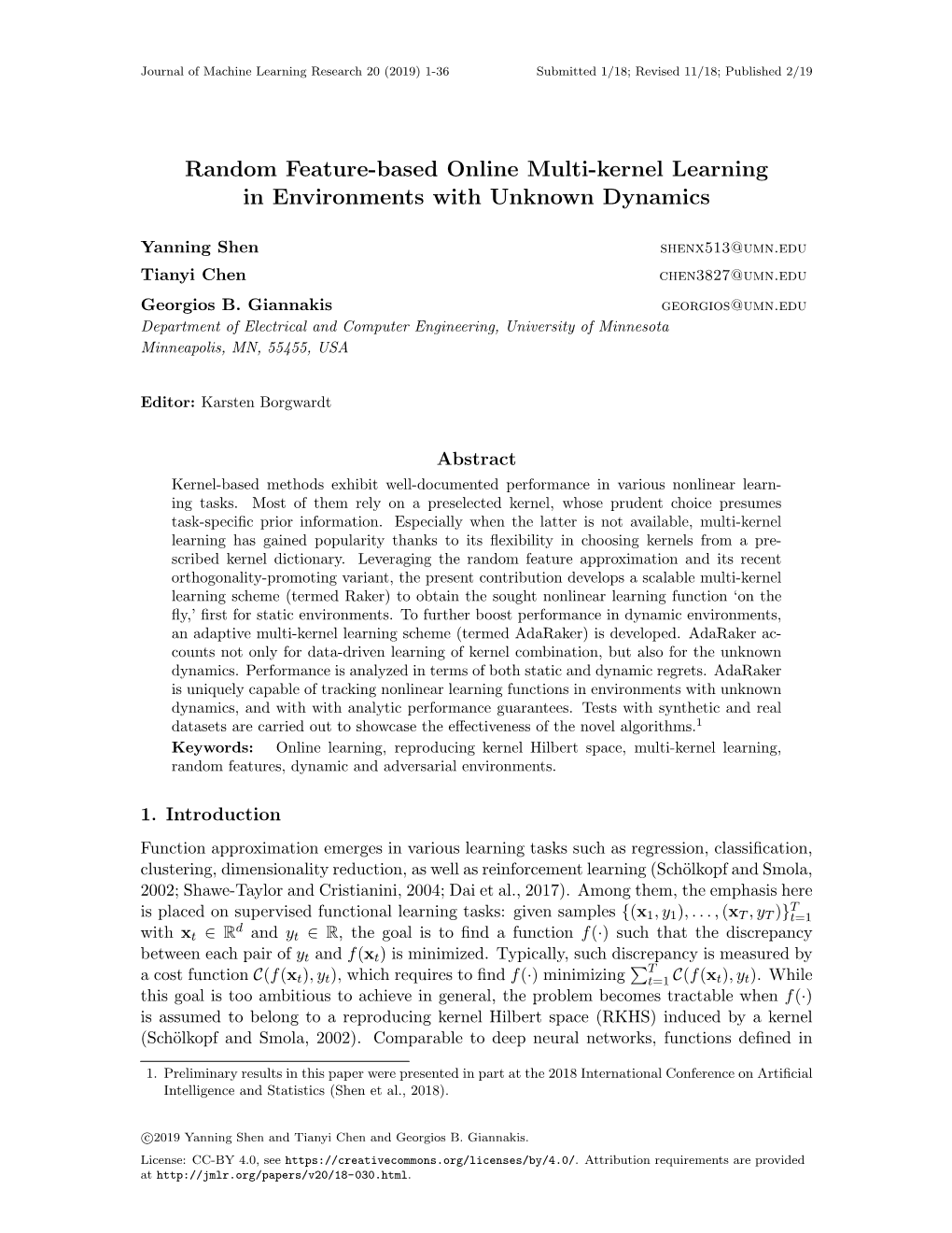Random Feature-Based Online Multi-Kernel Learning in Environments with Unknown Dynamics
