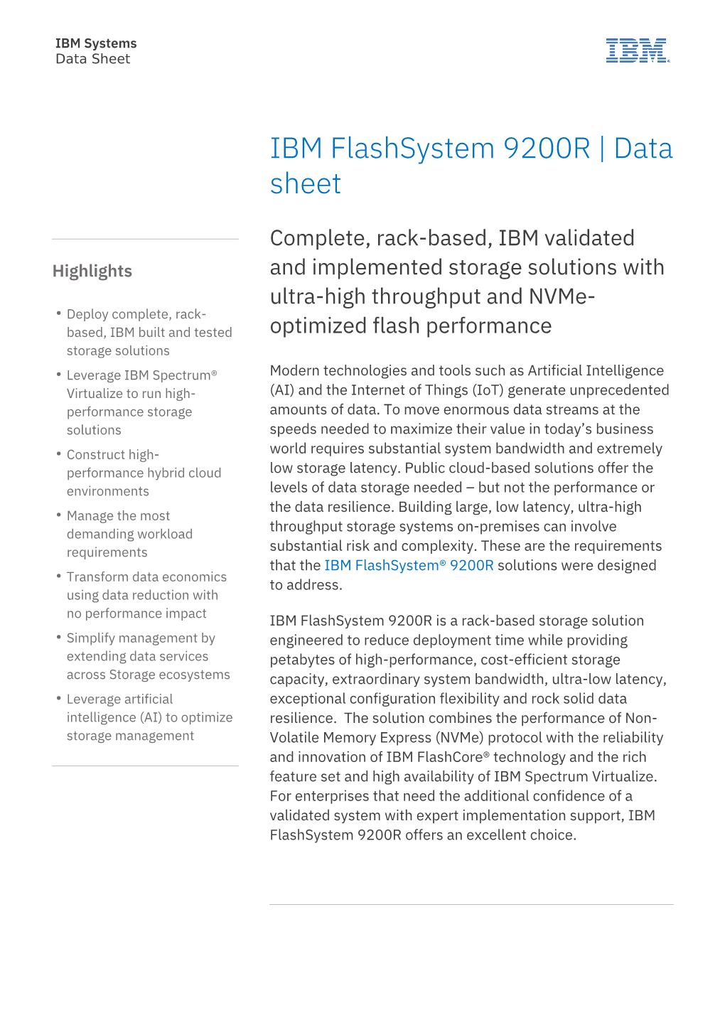 IBM Flashsystem 9200R | Data Sheet