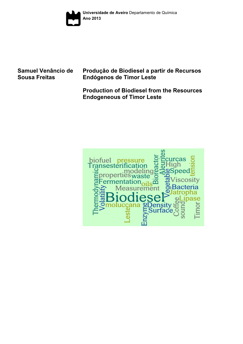 Samuel Venâncio De Sousa Freitas Produção De Biodiesel a Partir De