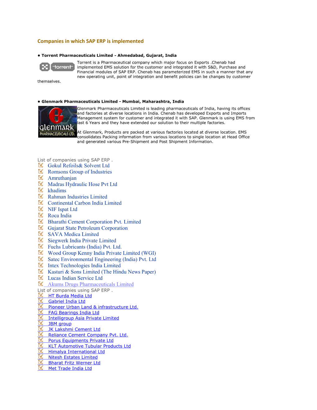 Companies in Which SAP ERP Is Implemented