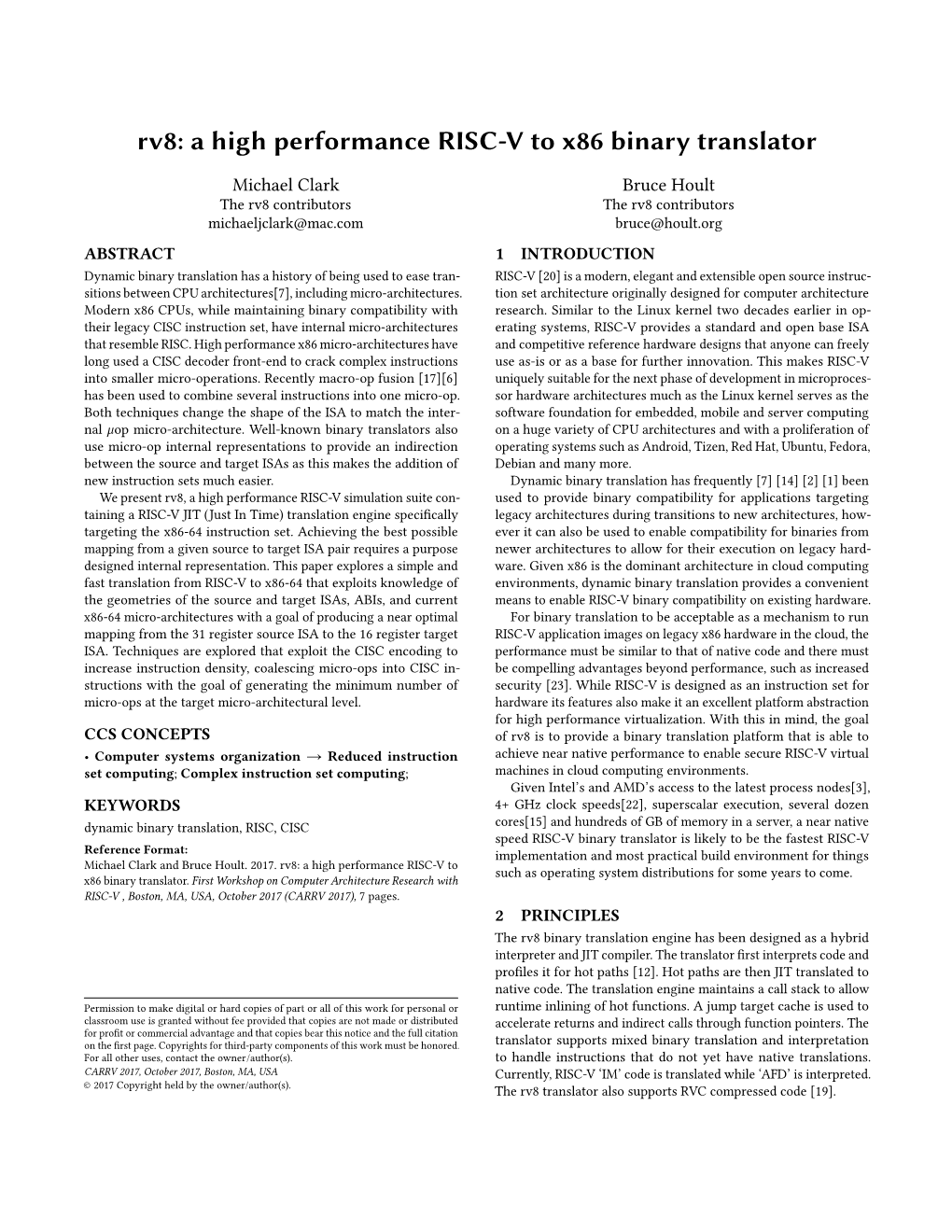 Rv8: a High Performance RISC-V to X86 Binary Translator