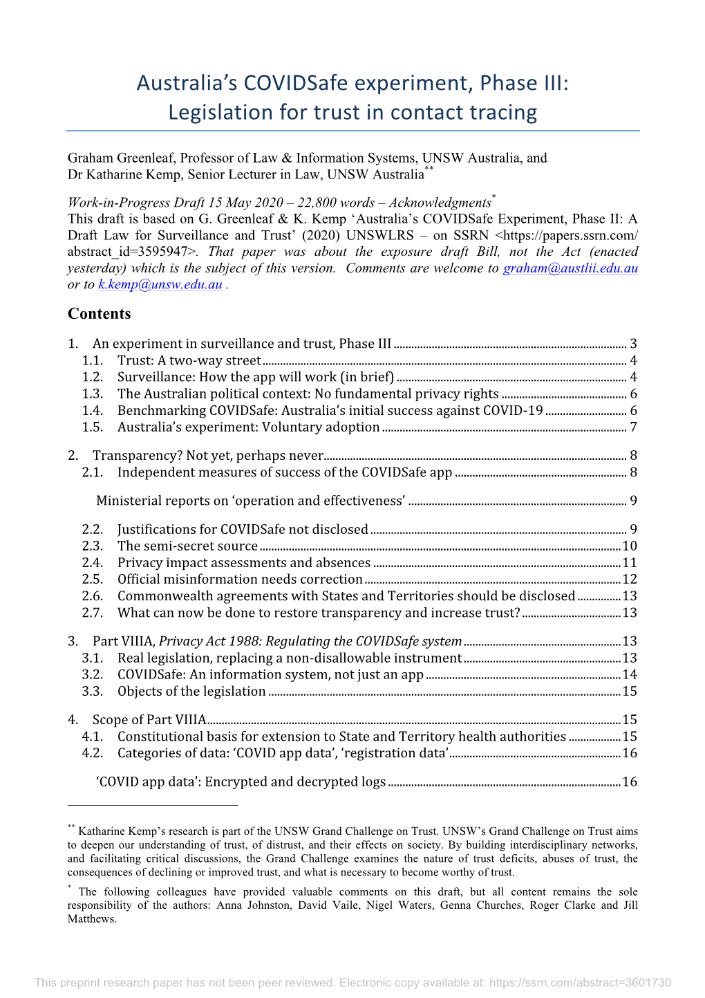 Australia's Covidsafe Experiment, Phase III: Legislation for Trust In