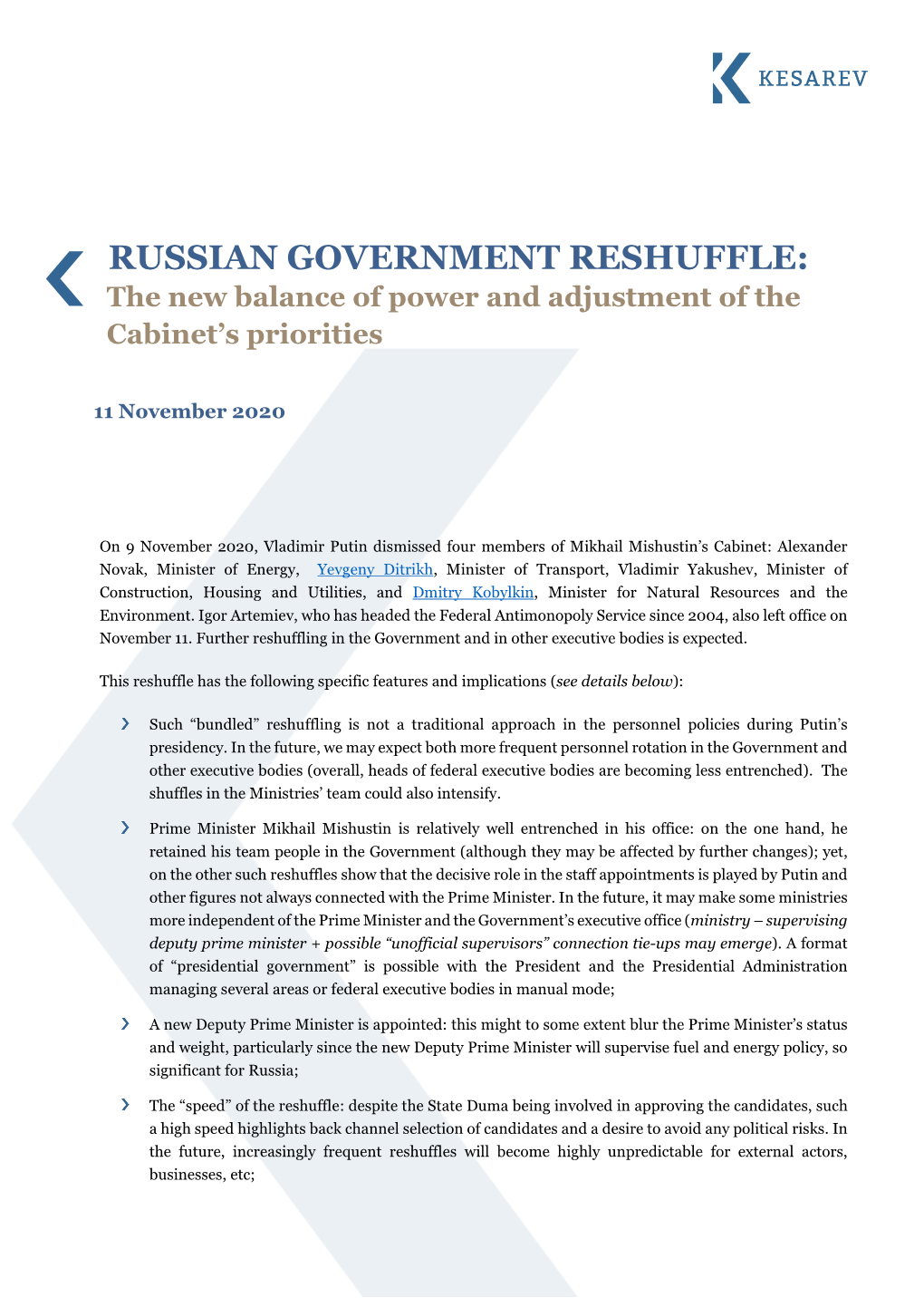 Memo | Russian Government Reshuffle