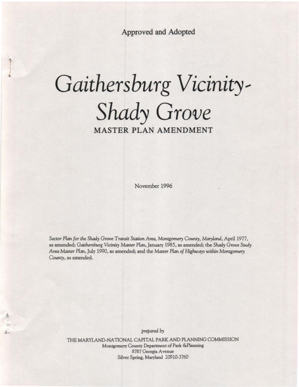 Gaithersburg Vicinity Master Plan