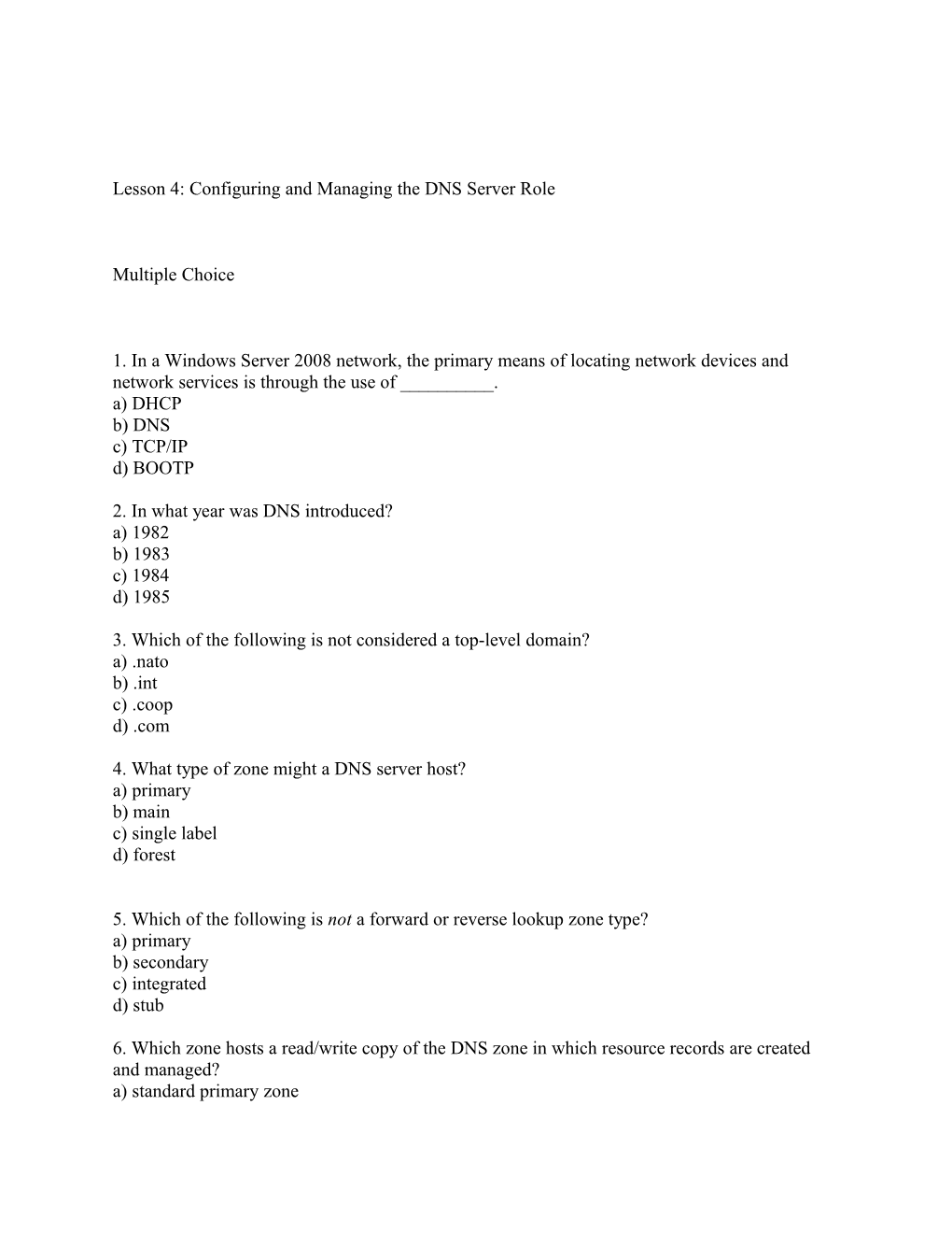 Lesson 4: Configuring and Managing the DNS Server Role