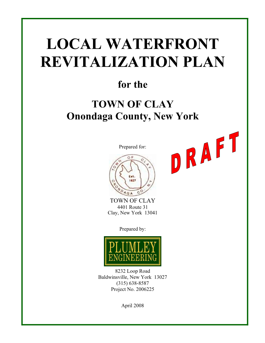 LOCAL WATERFRONT REVITALIZATION PLAN for the TOWN of CLAY Onondaga County, New York