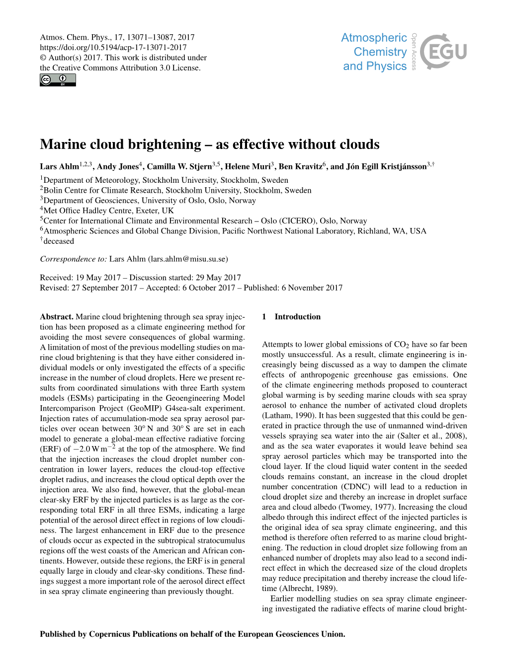 Marine Cloud Brightening – As Effective Without Clouds