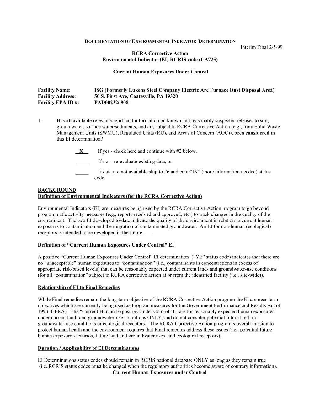 Formerly Lukens Steel Company Electric Arc Furnace Dust Disposal Area) Facility Address: 50 S