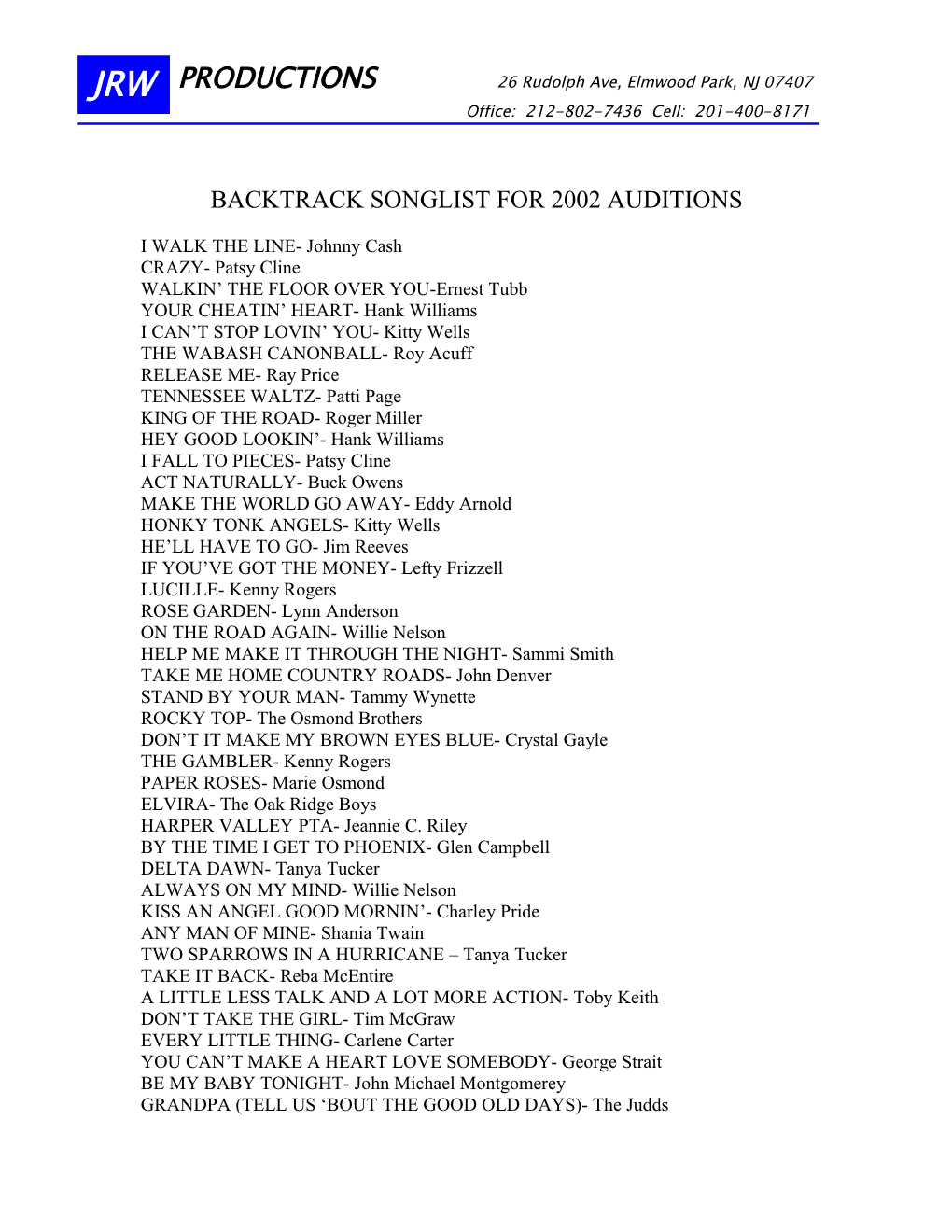 PRODUCTIONS 26 Rudolph Ave, Elmwood Park, NJ 07407 Office: 212-802-7436 Cell: 201-400-8171