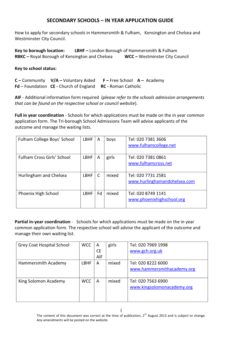 Secondary Schools – in Year Application Guide