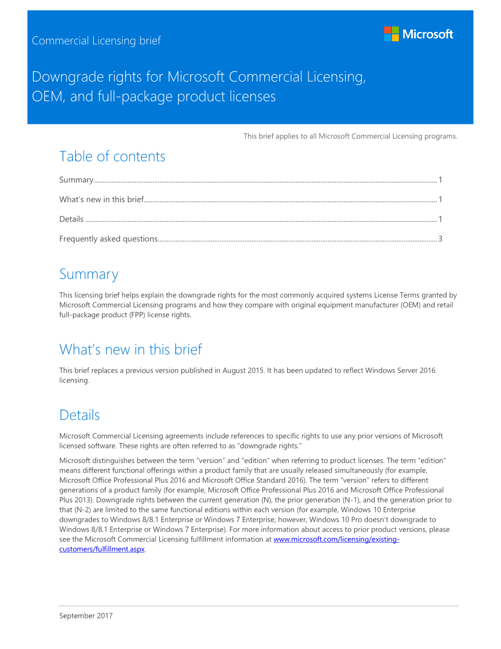 Downgrade Rights for Microsoft Commercial Licensing, OEM, and Full-Package Product Licenses