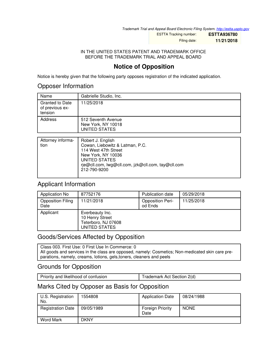 Notice of Opposition Opposer Information Applicant