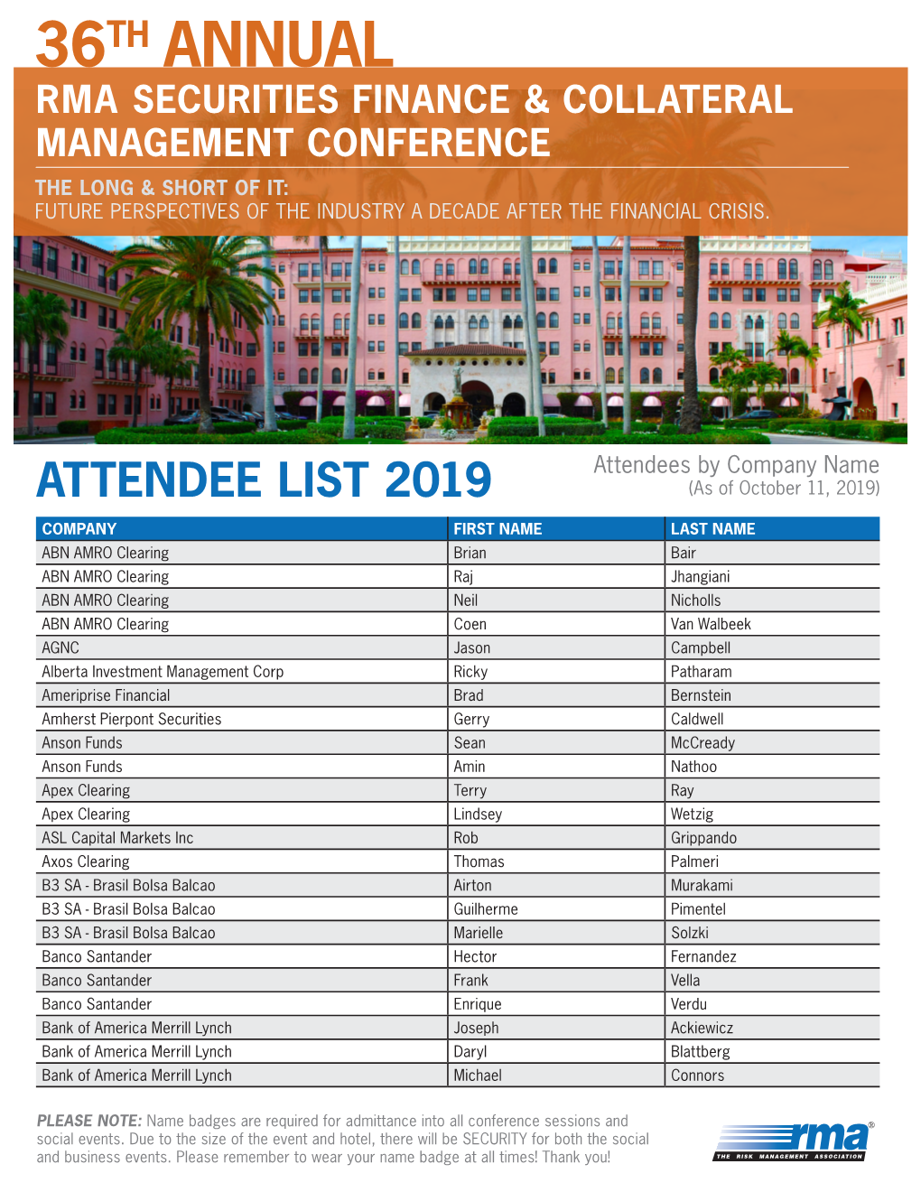 ATTENDEE LIST 2019 (As of October 11, 2019)