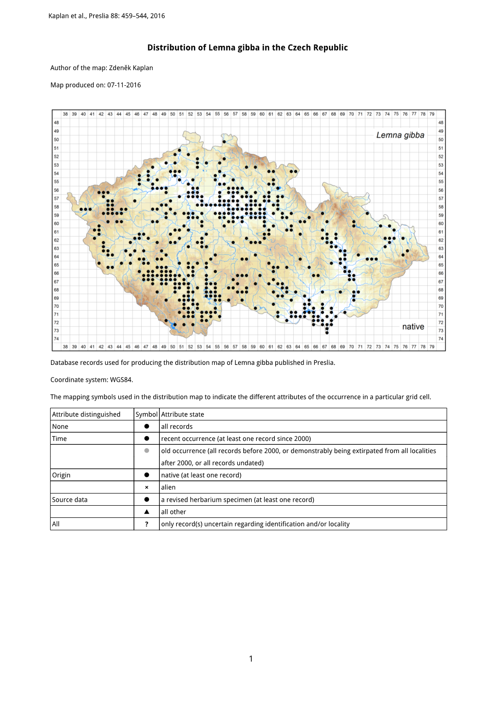 1 Distribution of Lemna Gibba in the Czech Republic