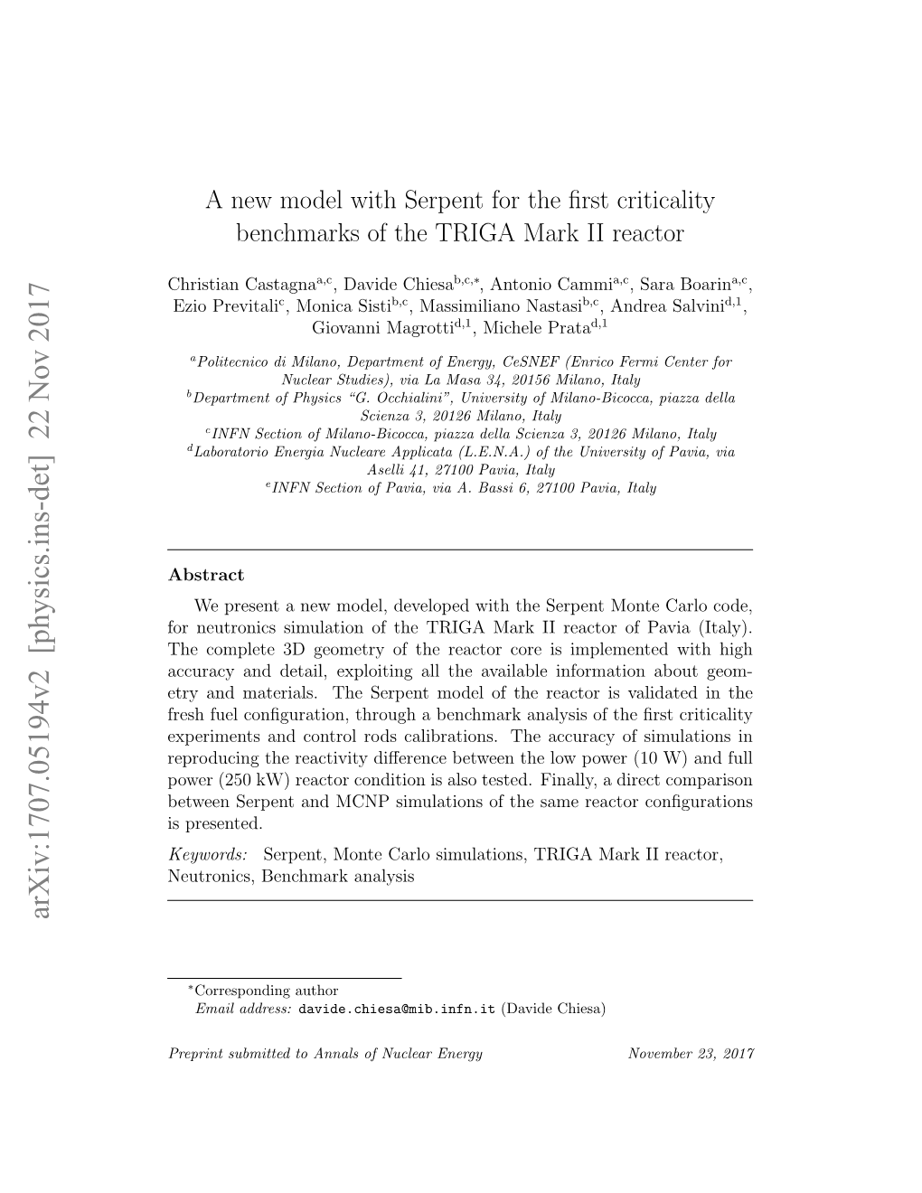 A New Model with Serpent for the First Criticality Benchmarks of the TRIGA Mark II Reactor