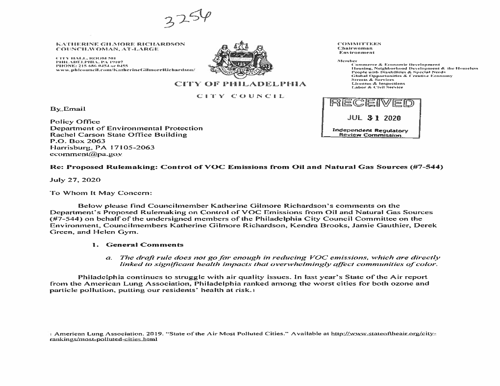 ©1EDD JUL312020 Policy 0111Cc Department of Environmental Protection Independentregulatory Rachel Carson Stale 0111Ccbuilding Review Commission P.O