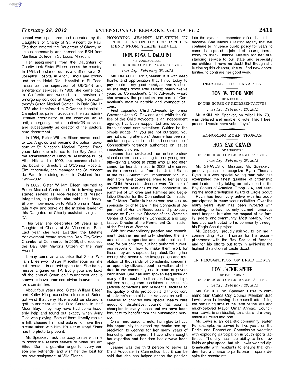 2411 HON. ROSA L. Delauro HON