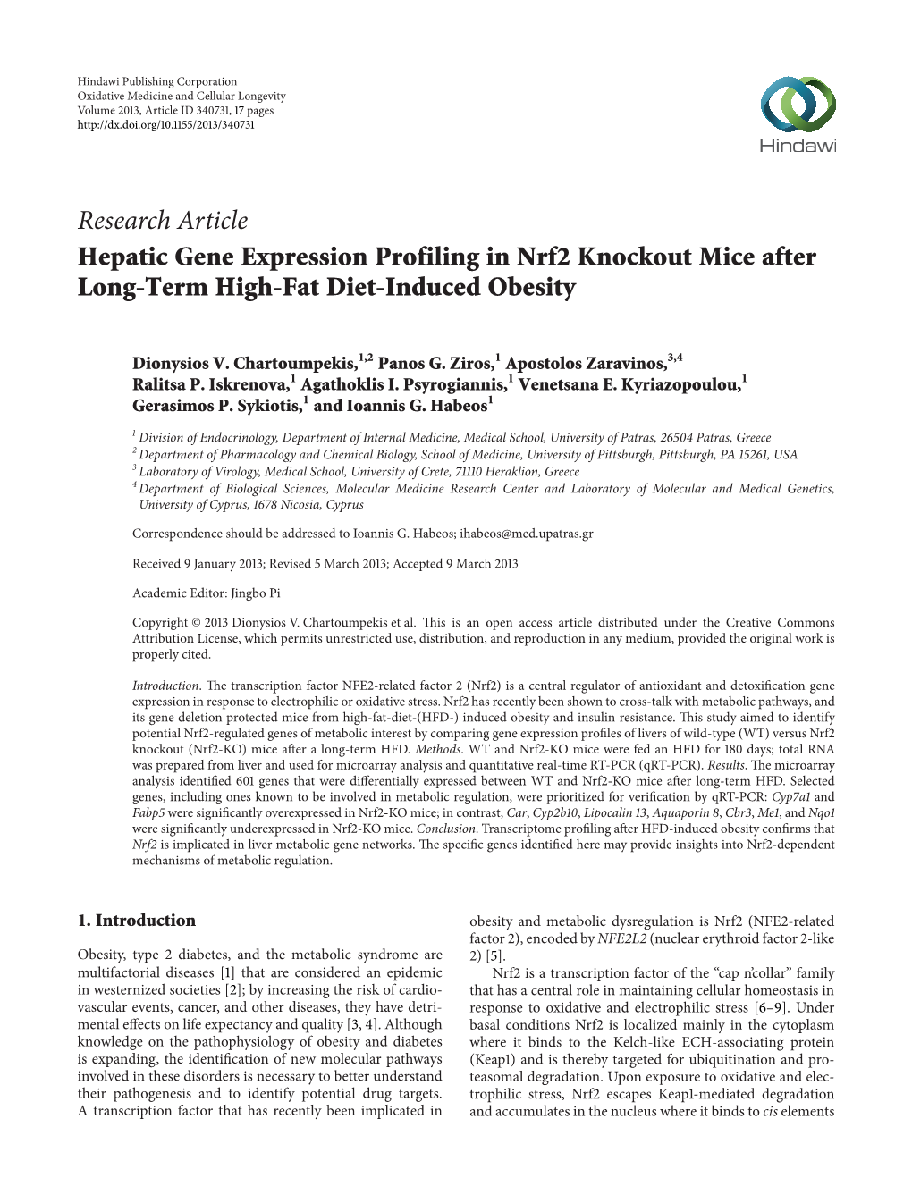 Hepatic Gene Expression Profiling in Nrf2 Knockout Mice After Long-Term High-Fat Diet-Induced Obesity