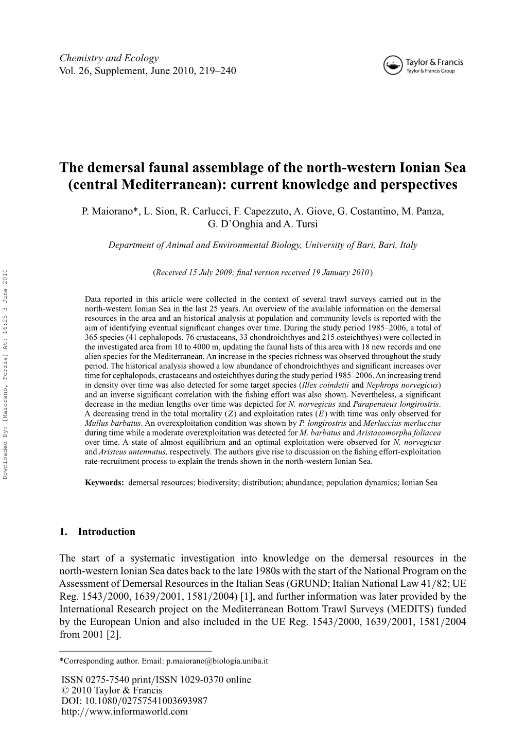 Central Mediterranean): Current Knowledge and Perspectives