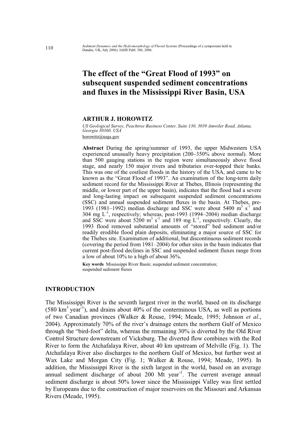 The Effect of the “Great Flood of 1993” on Subsequent Suspended Sediment Concentrations and Fluxes in the Mississippi River Basin, USA