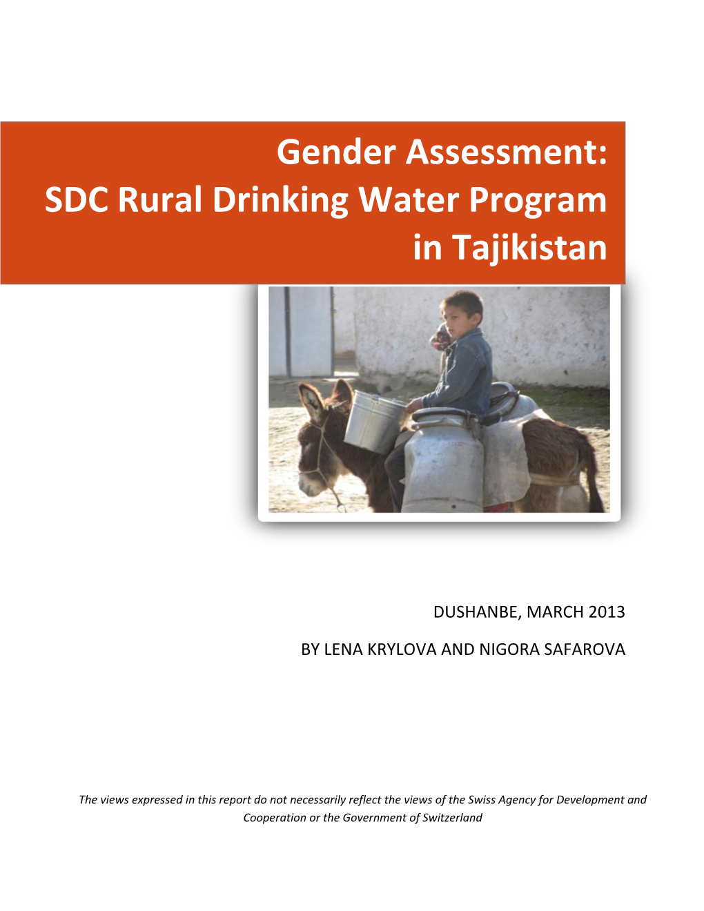 Gender Assessment: SDC Rural Drinking Water Program in Tajikistan