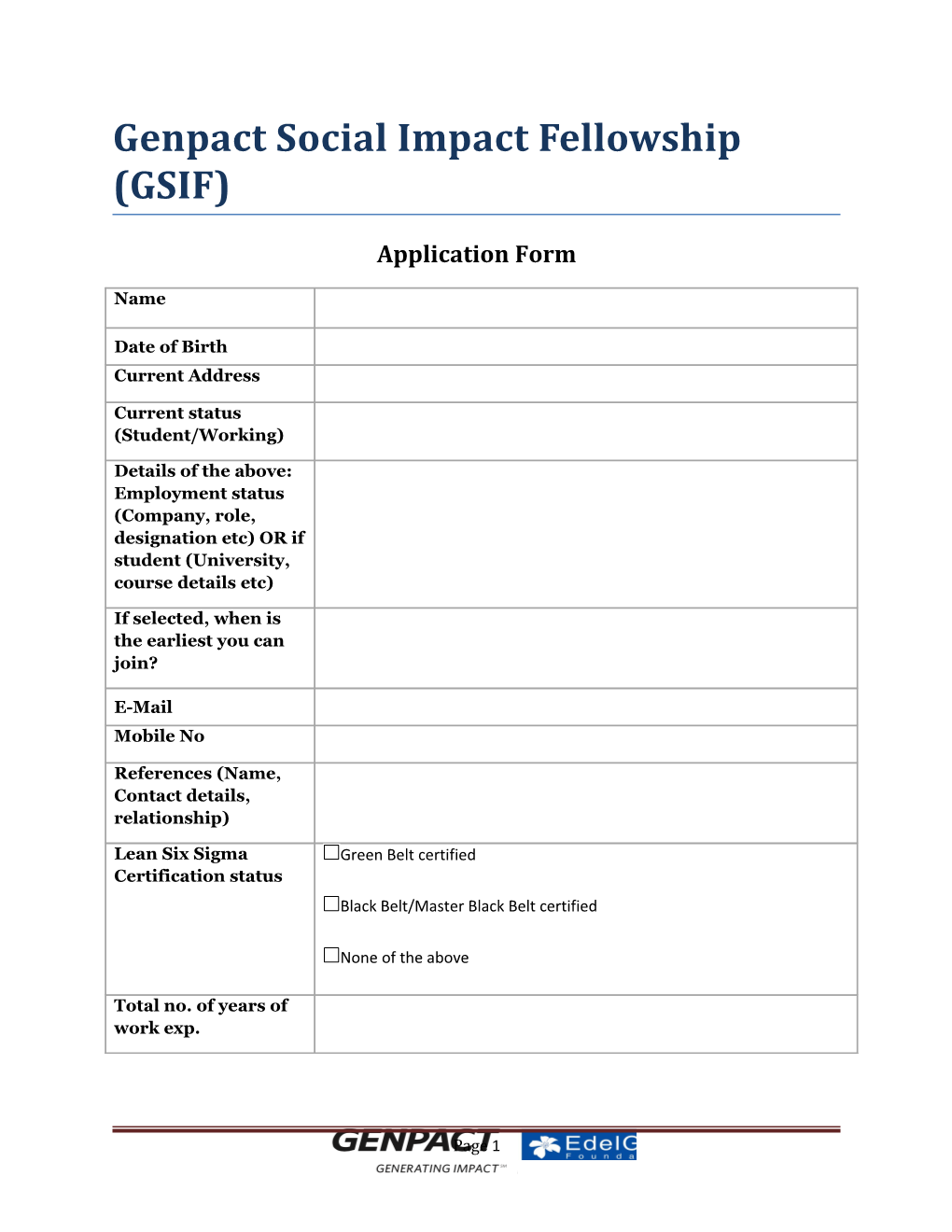 Genpact Social Impact Fellowship (GSIF)