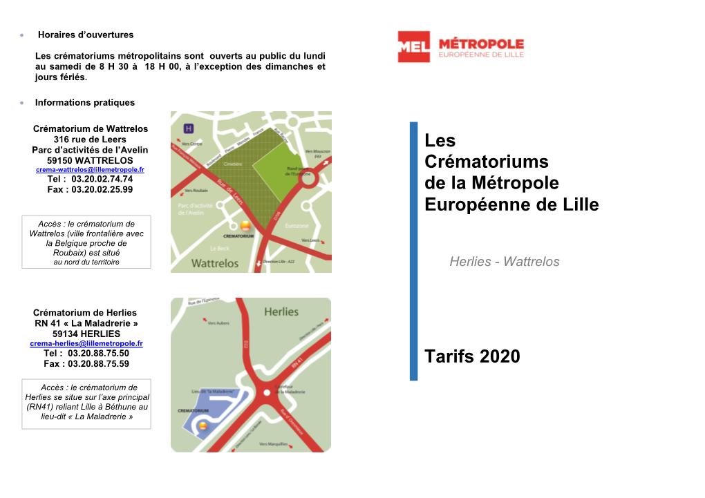 Les Crématoriums De La Métropole Européenne De Lille Tarifs 2020